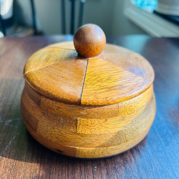 Unbranded Other - Vintage handmade wood Wooden bowl trinket dish w/ lid